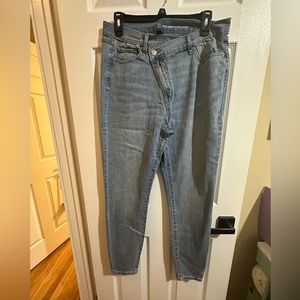NY&Co super skinny high waist jeans with asymmetrical button at waist - NWOT